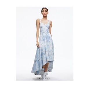 Alice + Olivia Donella Denim Bustier Dress Sparkly Indigo Bleach Tie Dye 6 NWT